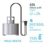 Le Maxi-WATA produit 60L de chlore actif à 5g/L en 2h.